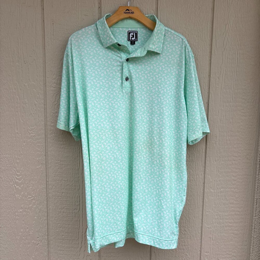 FootJoy Golf Lisle Polo Men's XL Mint Green Athletic Fit Beach Print Preppy